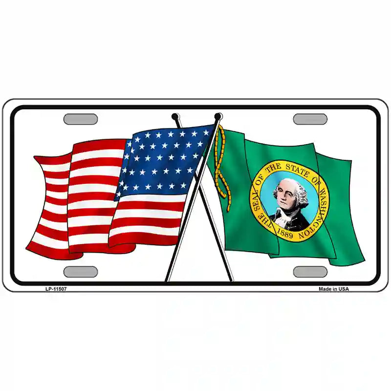 Washington Crossed US Flag License Plate 24" x 12" (LLP)