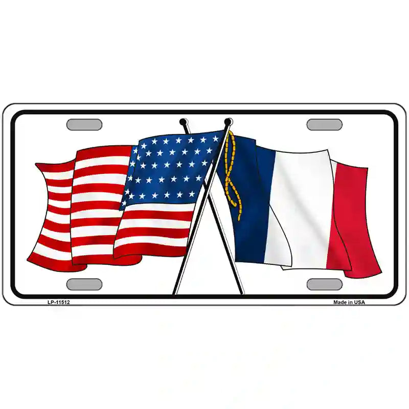 France Crossed US Flag License Plate 24" x 12" (LLP)