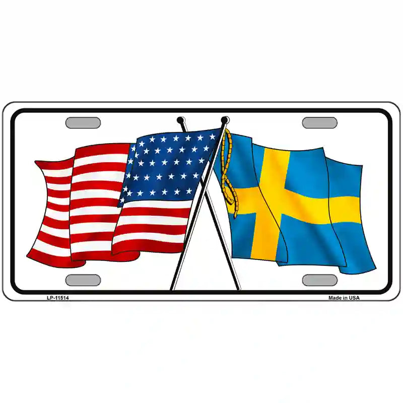 Sweden Crossed US Flag License Plate 24" x 12" (LLP)