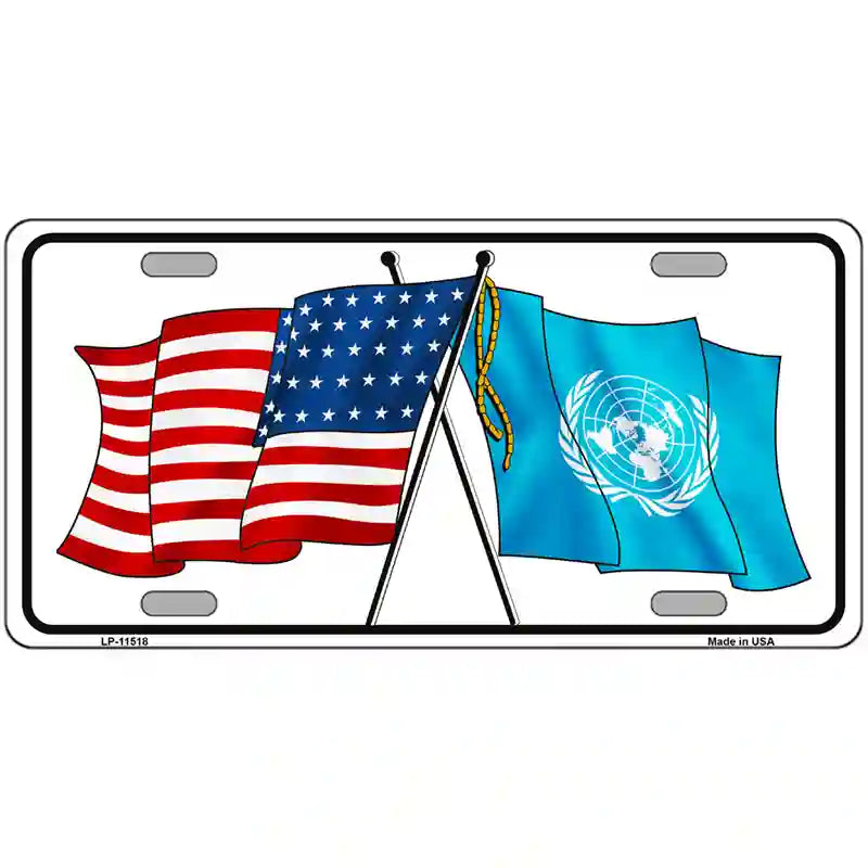 United Nation Crossed US Flag License Plate 24" x 12" (LLP)