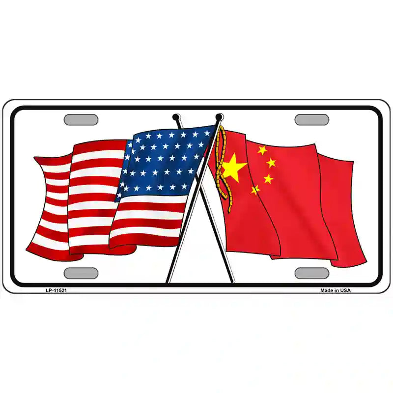 China Crossed US Flag License Plate 24" x 12" (LLP)