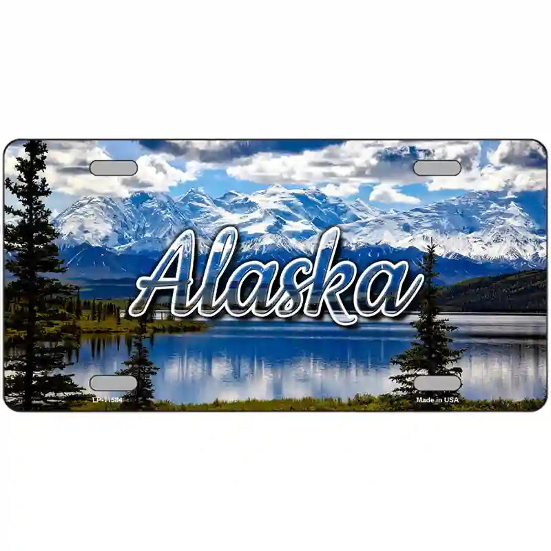 Alaska Snowy Mountains Novelty Metal State License Plate 24" x 12" (LLP)