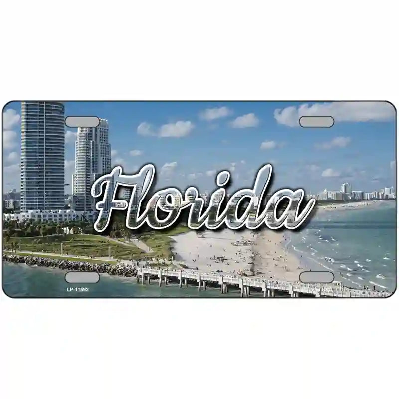 Florida White Sand Beach Novelty Metal State License Plate 24" x 12" (LLP)