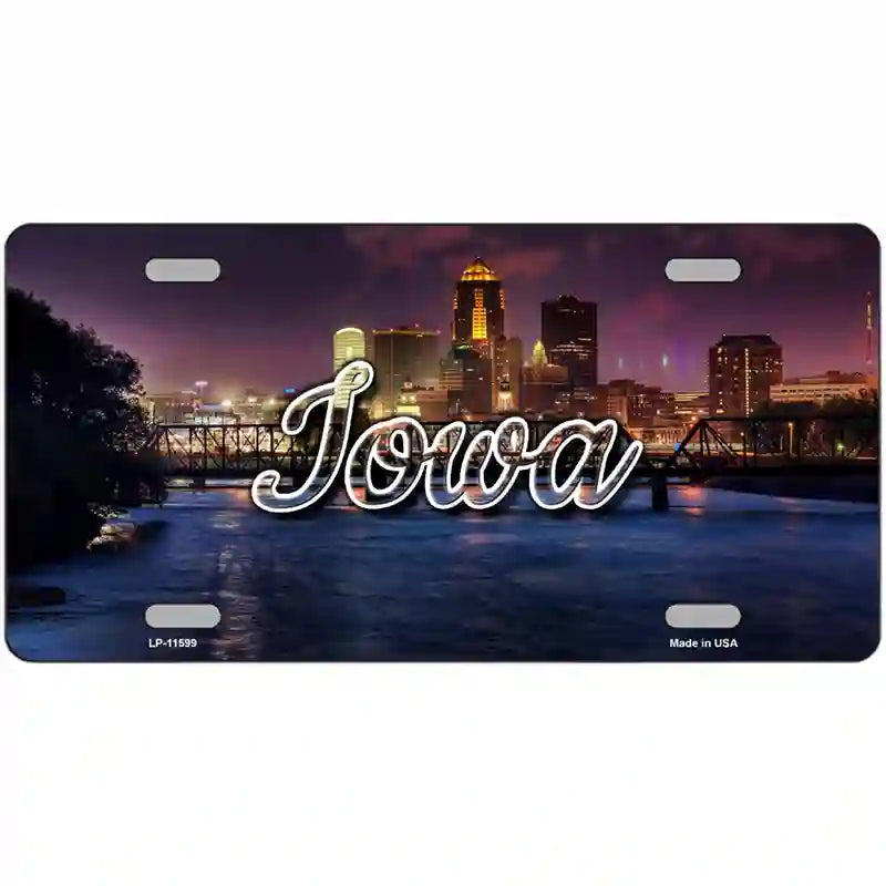 Iowa Bridge City Lights Novelty Metal State License Plate 24" x 12" (LLP)