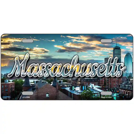 Massachusetts Sunset Skyline Novelty Metal State License Plate 24" x 12" (LLP)