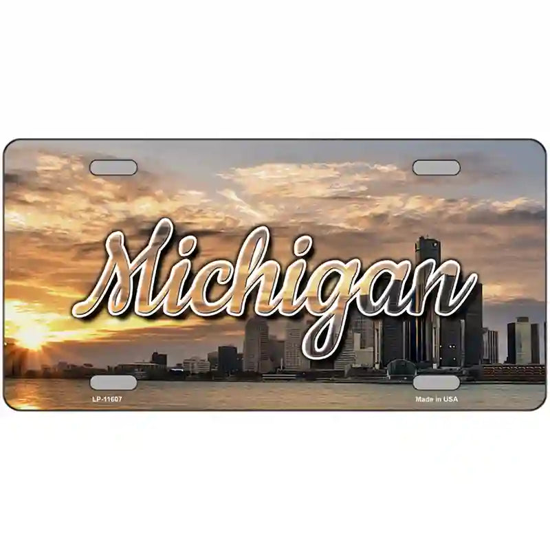 Michigan City Sunset Novelty Metal State License Plate 24" x 12" (LLP)