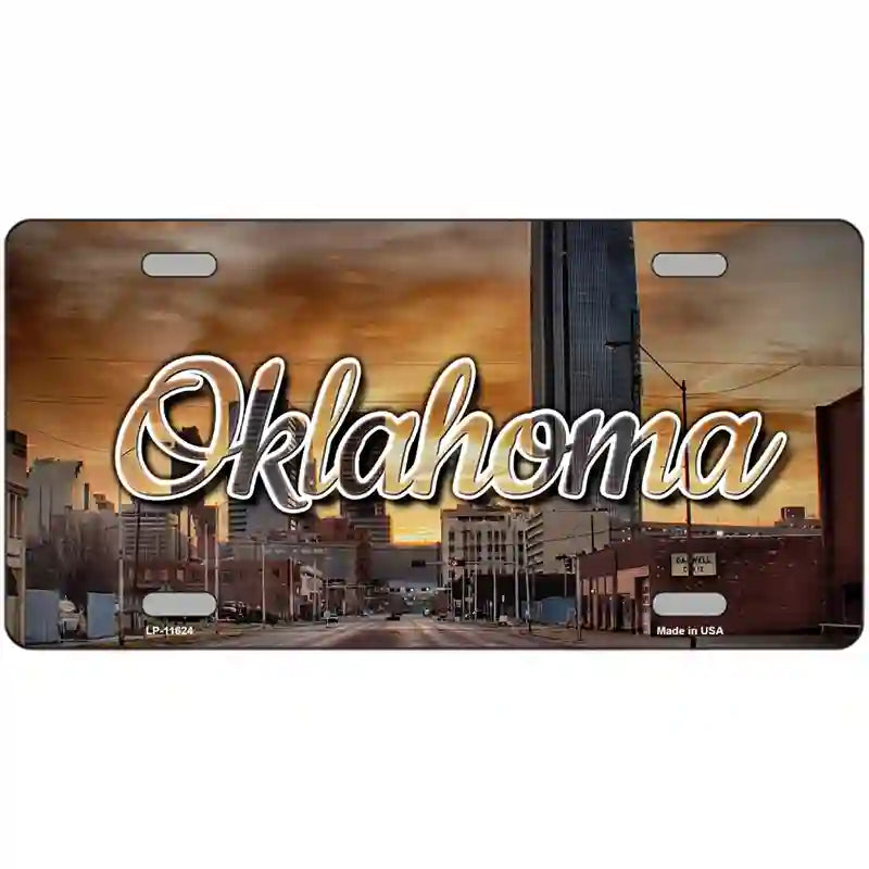 Oklahoma Sunset Skyline Novelty Metal State License Plate 24" x 12" (LLP)