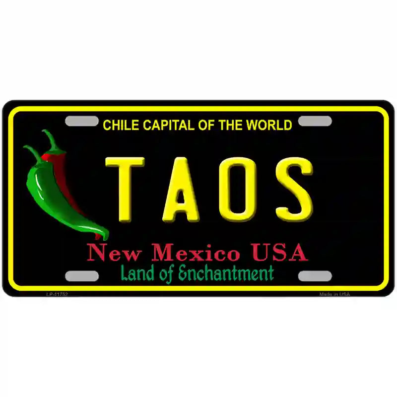 Taos New Mexico Black State License Plate 24" x 12" (LLP)