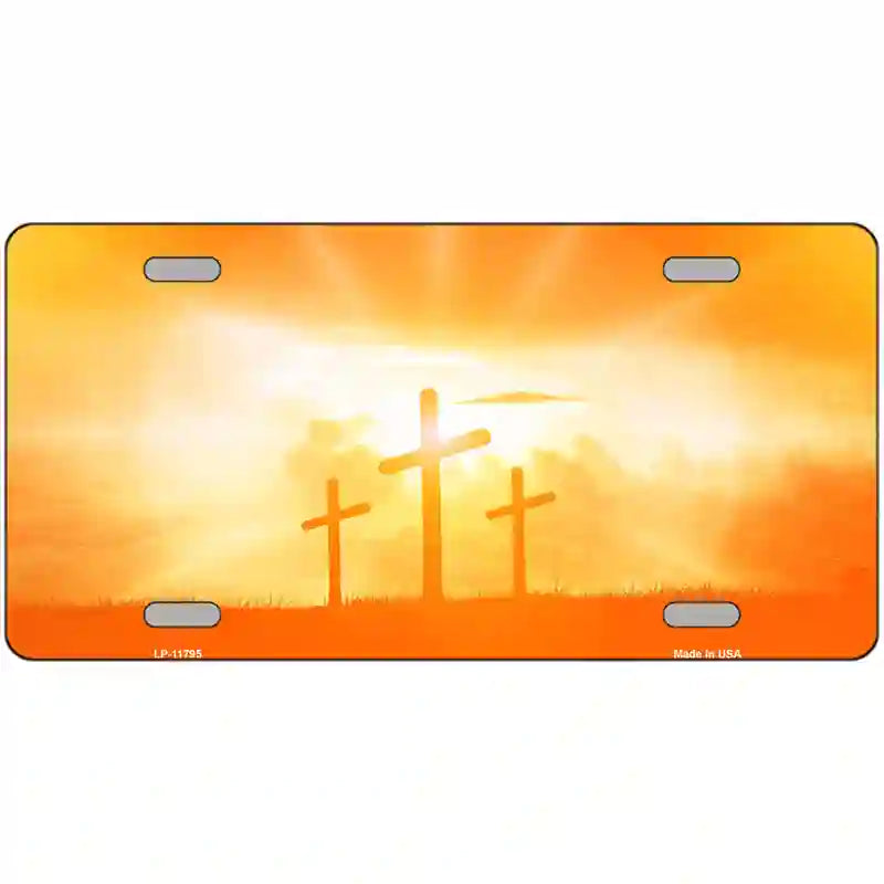 Crosses in the Sun Orange Novelty License Plate 24" x 12" (LLP)