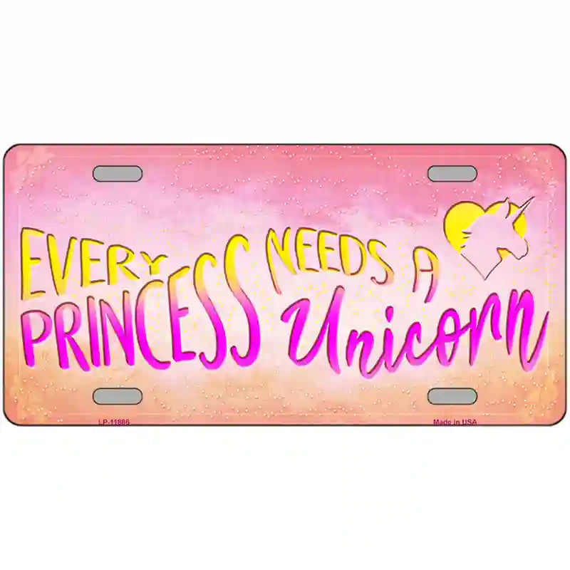 Princess and Unicorn Novelty Metal License Plate 24" x 12" (LLP)