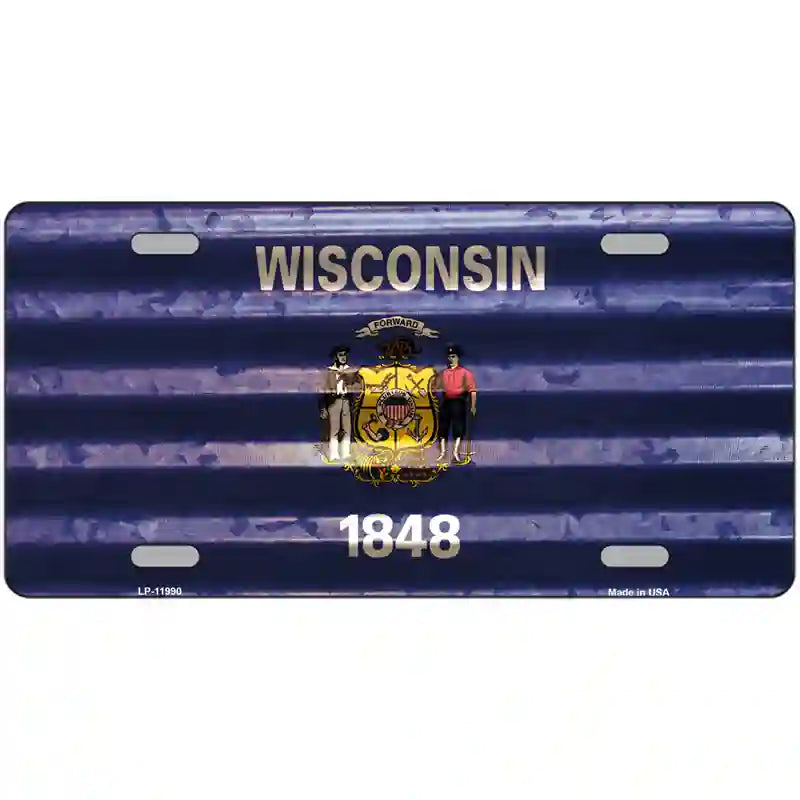 Wisconsin Corrugated Flag Novelty License Plate 24" x 12" (LLP)