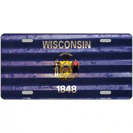 Wisconsin Corrugated Flag Novelty License Plate 24" x 12" (LLP)