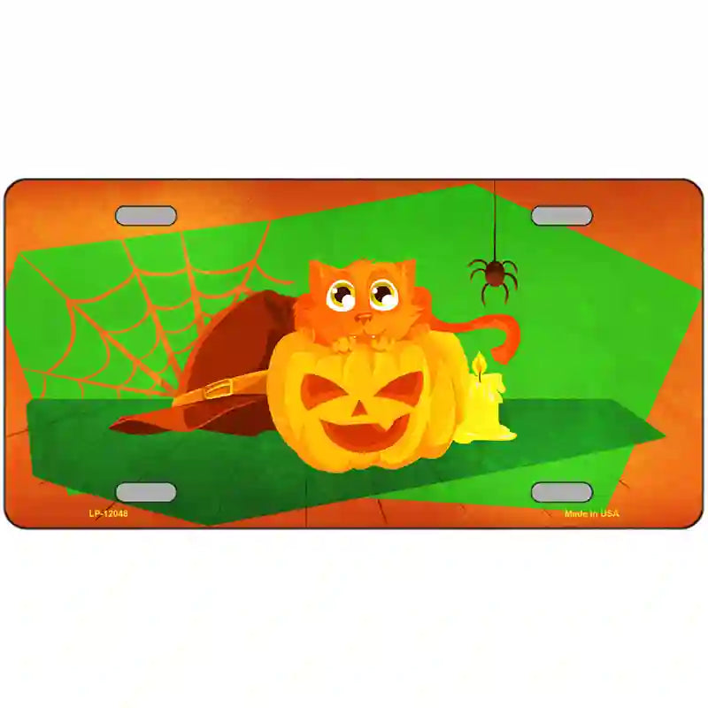 Pumpkin Kitty Novelty Metal License Plate 24" x 12" (LLP)