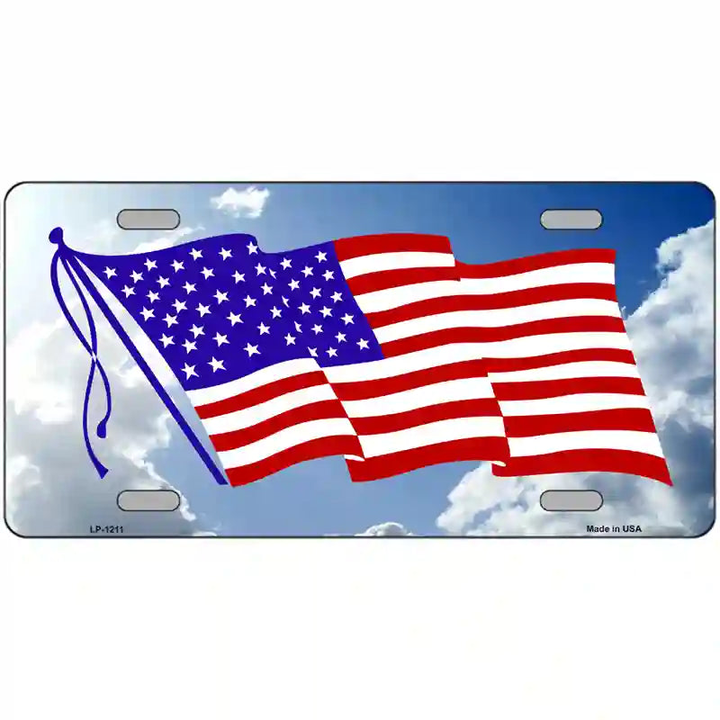 American Flag Cloud Novelty Metal License Plate 24" x 12" (LLP)