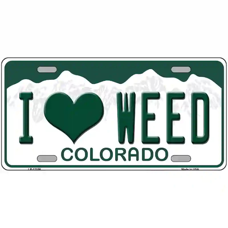 I Love Weed Colorado Novelty Metal License Plate 24" x 12" (LLP)