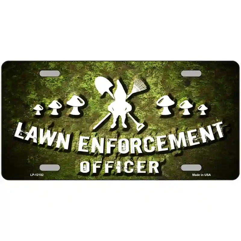 Lawn Enforcement Gnome Novelty Metal License Plate 24" x 12" (LLP)