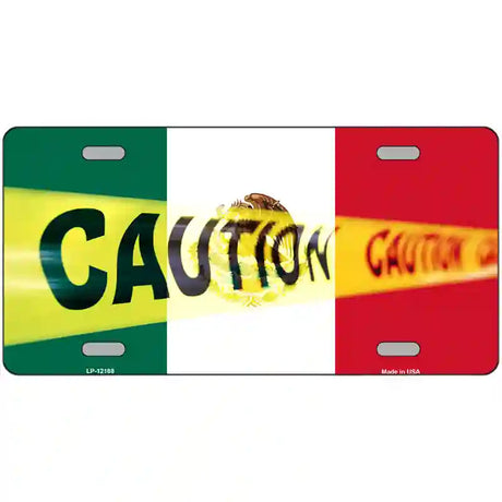 Caution Mexico Flag Novelty Metal License Plate 24" x 12" (LLP)