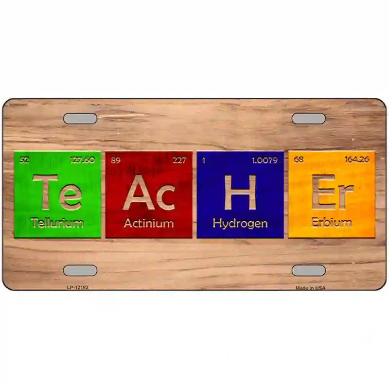 Teacher Periodic Table Wood Novelty Metal License Plate 24" x 12" (LLP)