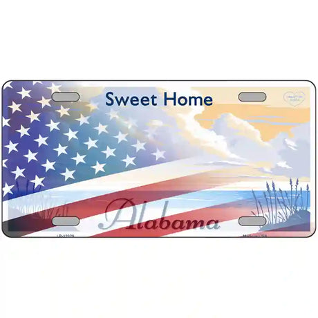 Alabama with American Flag Novelty Metal License Plate 24" x 12" (LLP)