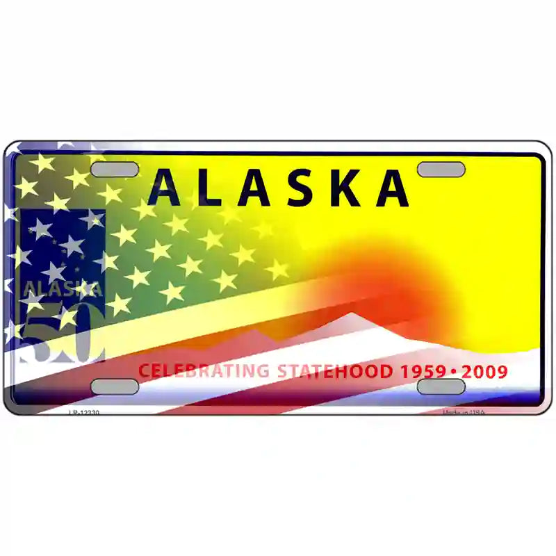 Alaska with American Flag Novelty Metal License Plate 24" x 12" (LLP)