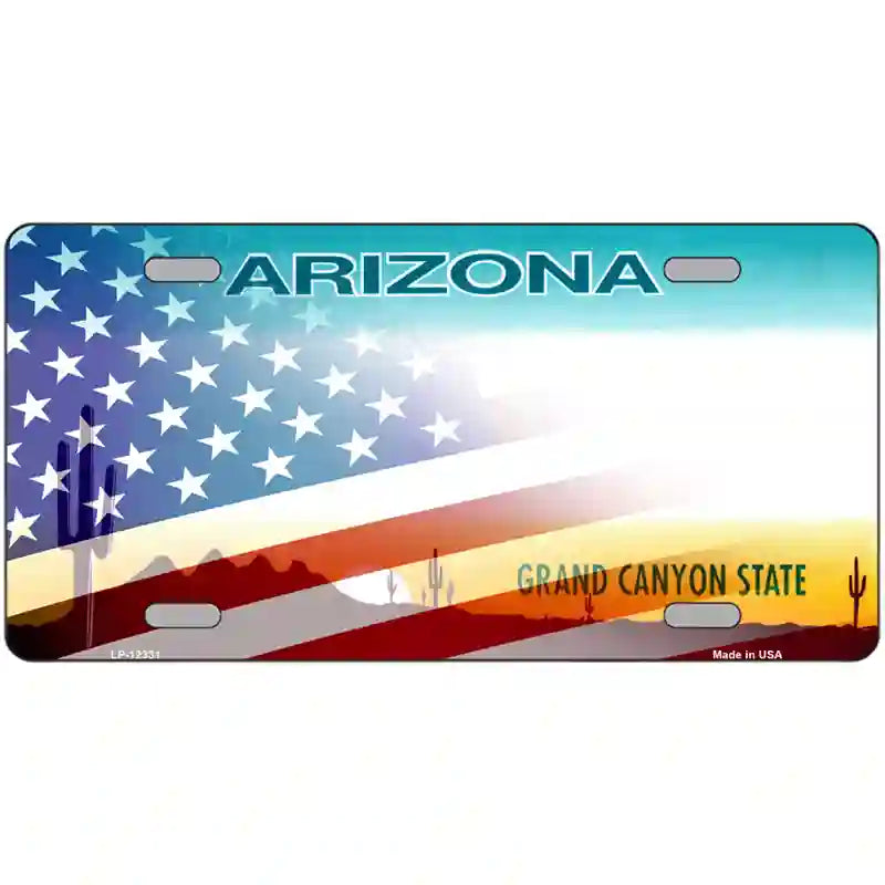 Arizona with American Flag Novelty Metal License Plate 24" x 12" (LLP)