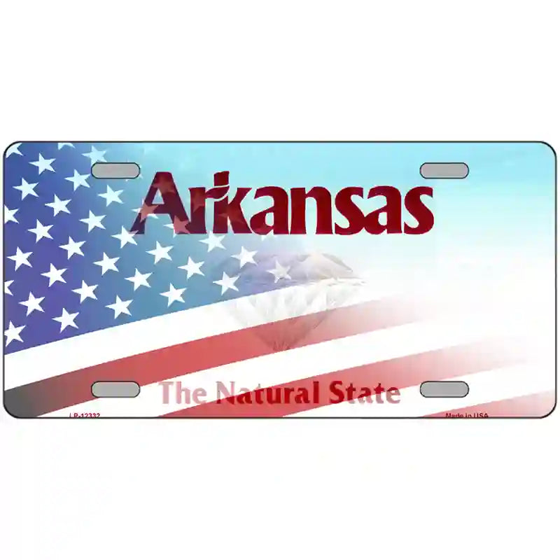 Arkansas with American Flag Novelty Metal License Plate 24" x 12" (LLP)