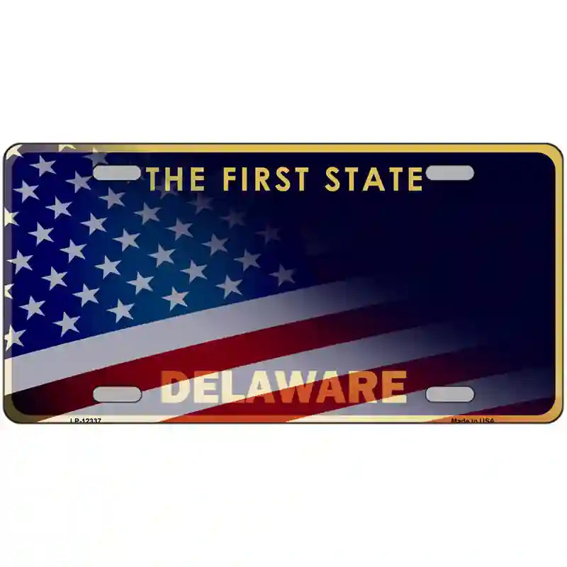 Delaware with American Flag Novelty Metal License Plate 24" x 12" (LLP)