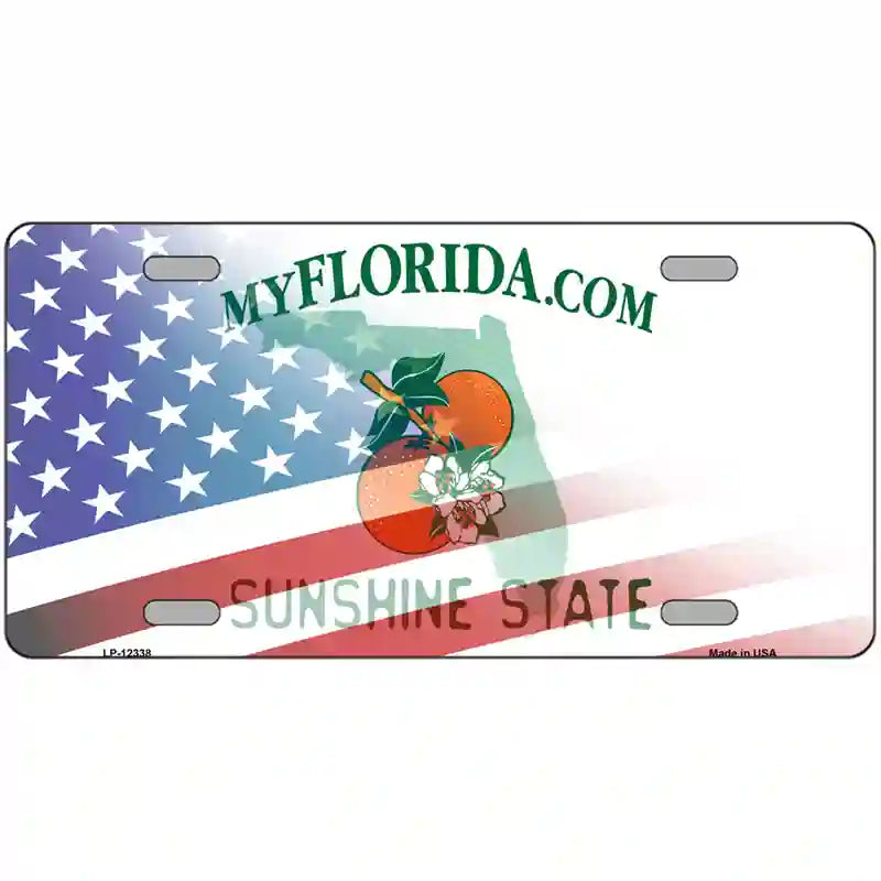 Florida with American Flag Novelty Metal License Plate 24" x 12" (LLP)