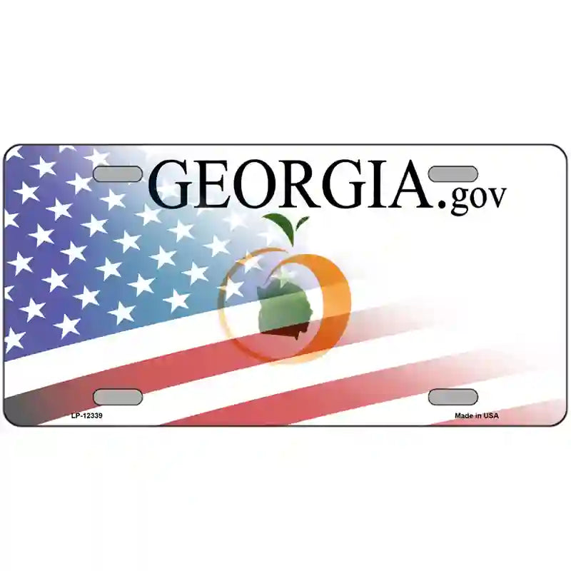 Georgia with American Flag Novelty Metal License Plate 24" x 12" (LLP)