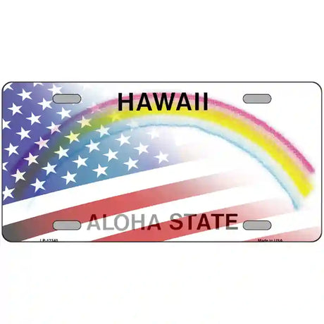 Hawaii with American Flag Novelty Metal License Plate 24" x 12" (LLP)