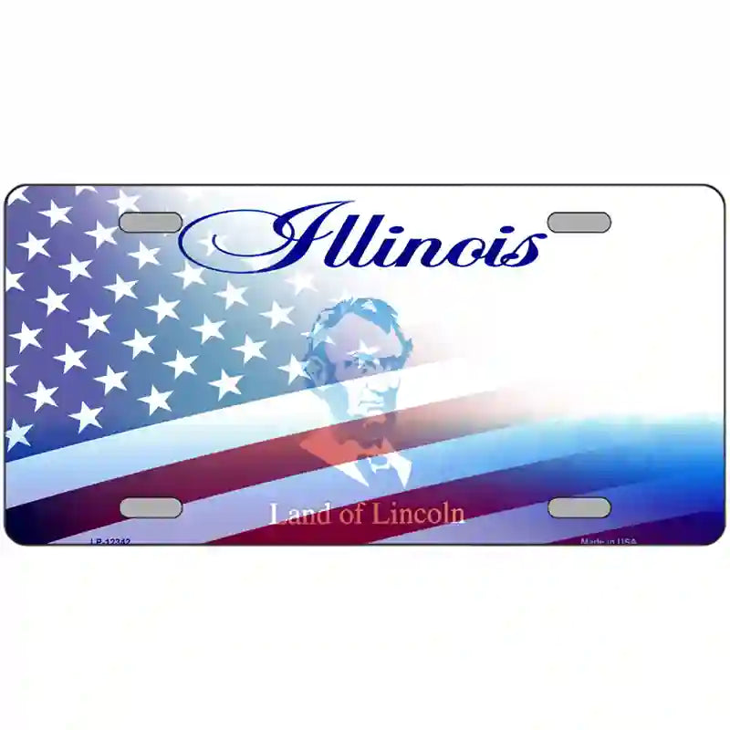 Illinois with American Flag Novelty Metal License Plate 24" x 12" (LLP)