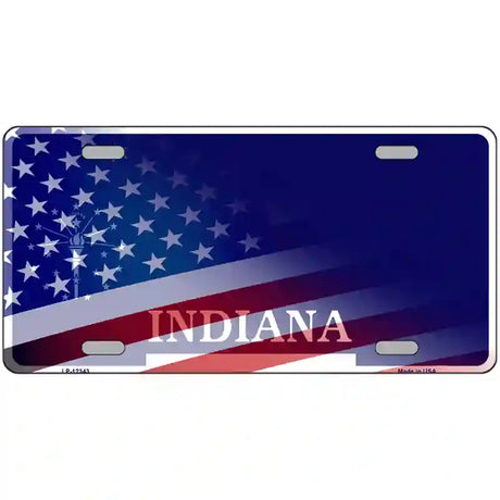 Indiana with American Flag Novelty Metal License Plate 24" x 12" (LLP)