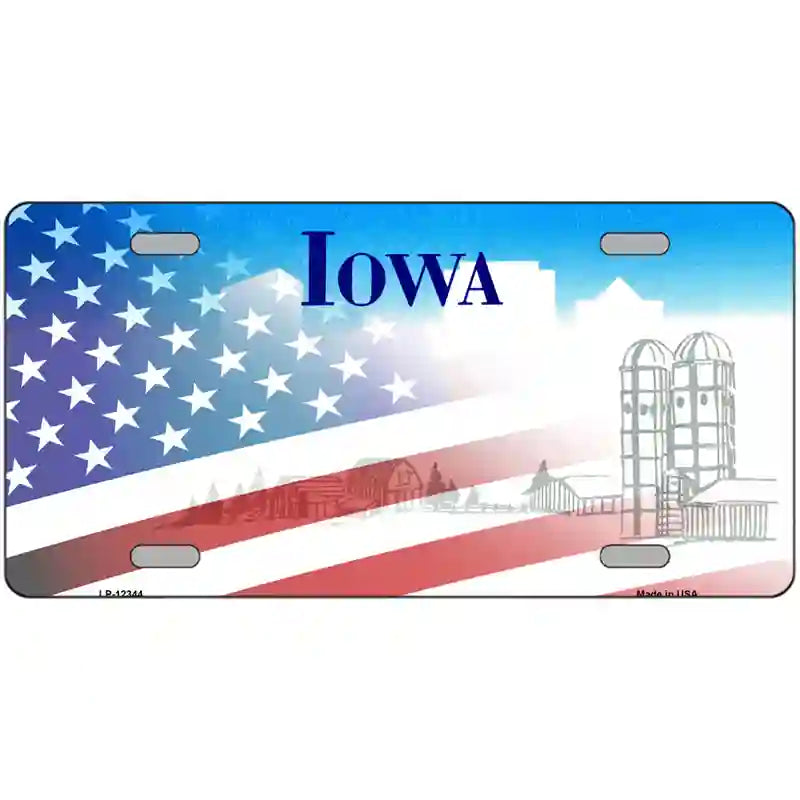 Iowa with American Flag Novelty Metal License Plate 24" x 12" (LLP)