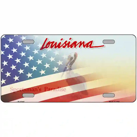 Louisiana with American Flag Novelty Metal License Plate 24" x 12" (LLP)