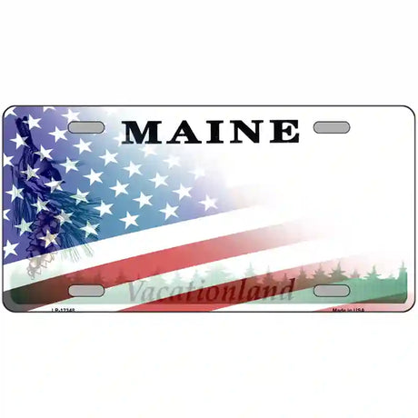 Maine with American Flag Novelty Metal License Plate 24" x 12" (LLP)