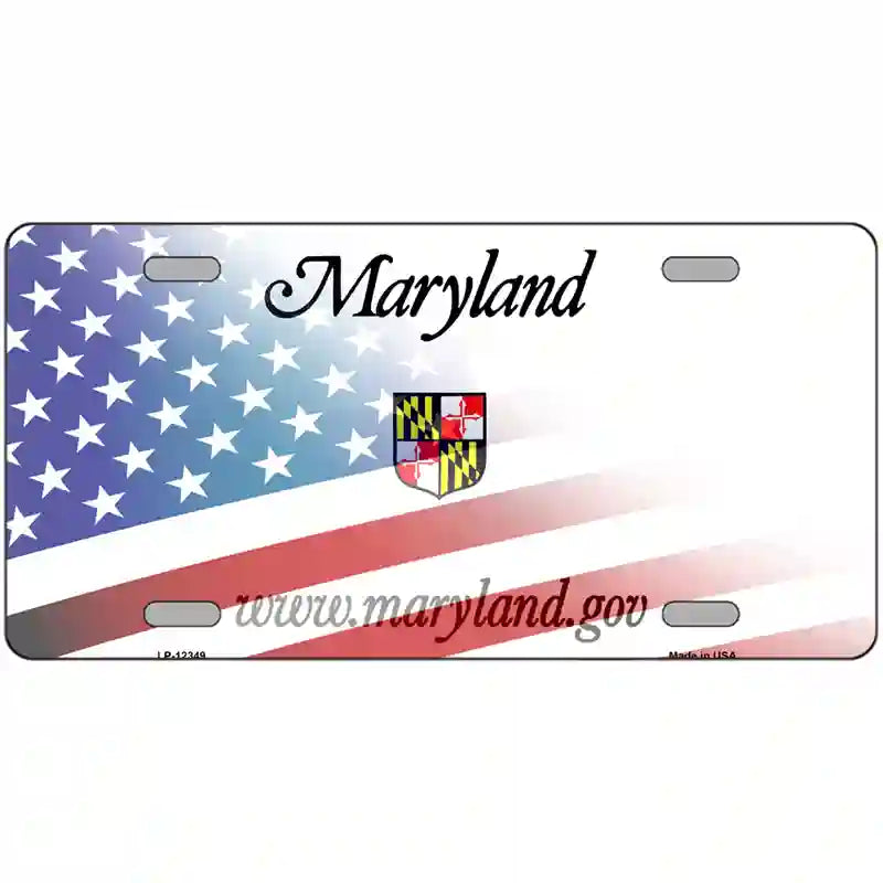 Maryland with American Flag Novelty Metal License Plate 24" x 12" (LLP)