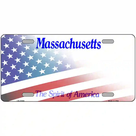 Massachusetts with American Flag Novelty Metal License Plate 24" x 12" (LLP)