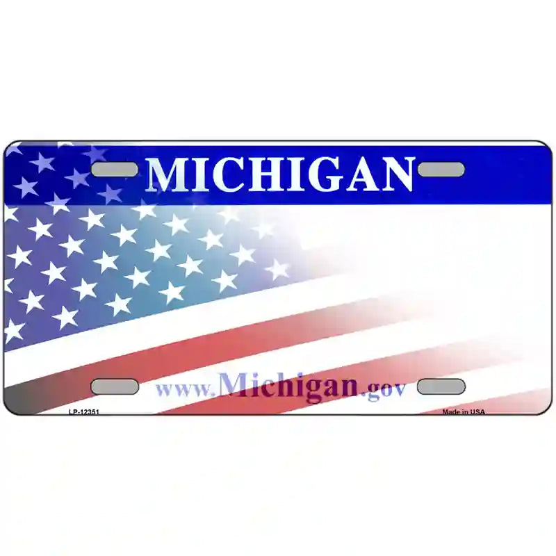 Michigan with American Flag Novelty Metal License Plate 24" x 12" (LLP)