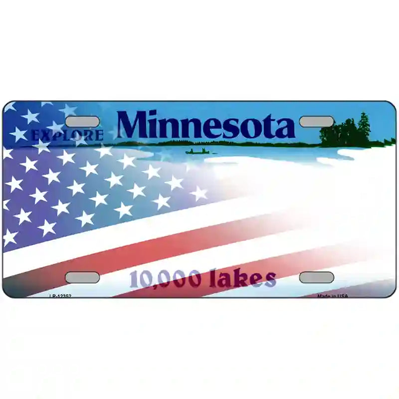 Minnesota with American Flag Novelty Metal License Plate 24" x 12" (LLP)