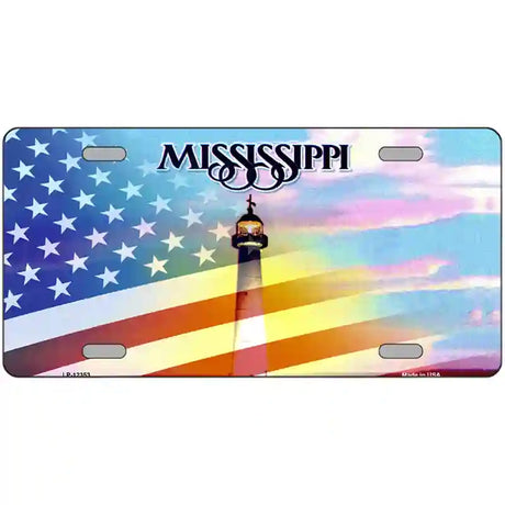 Mississippi with American Flag Novelty Metal License Plate 24" x 12" (LLP)