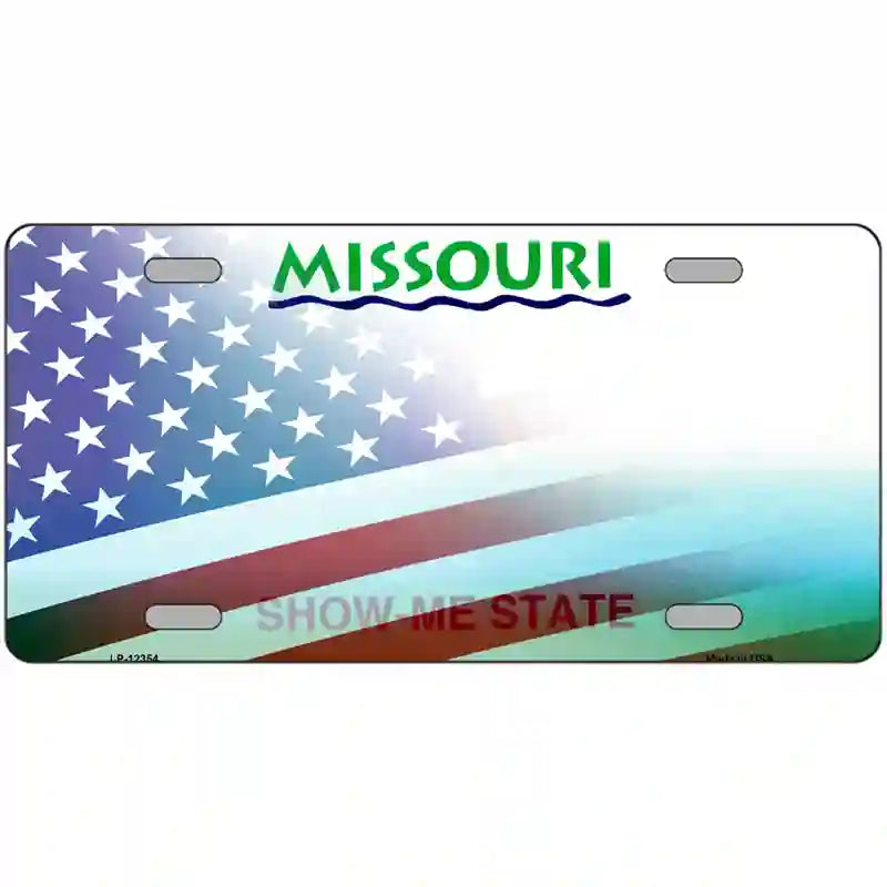 Missouri with American Flag Novelty Metal License Plate 24" x 12" (LLP)