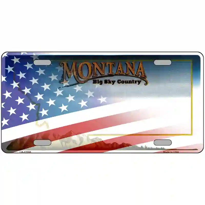 Montana with American Flag Novelty Metal License Plate 24" x 12" (LLP)