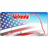 Nebraska with American Flag Novelty Metal License Plate 24" x 12" (LLP)