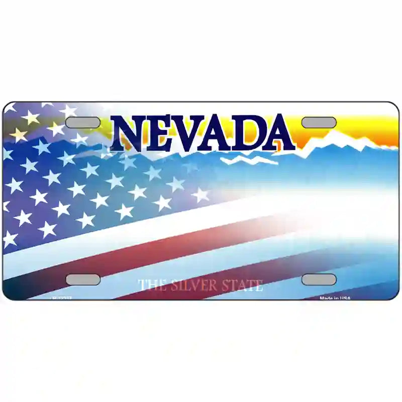 Nevada with American Flag Novelty Metal License Plate 24" x 12" (LLP)