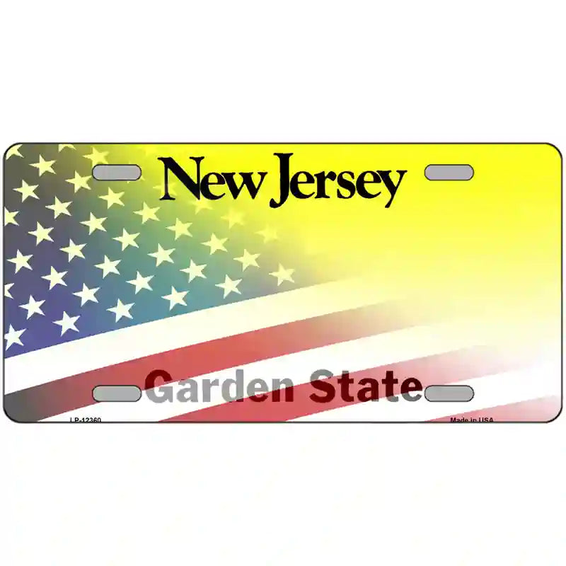 New Jersey with American Flag Novelty Metal License Plate 24" x 12" (LLP)