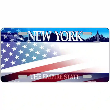 New York with American Flag Novelty Metal License Plate 24" x 12" (LLP)