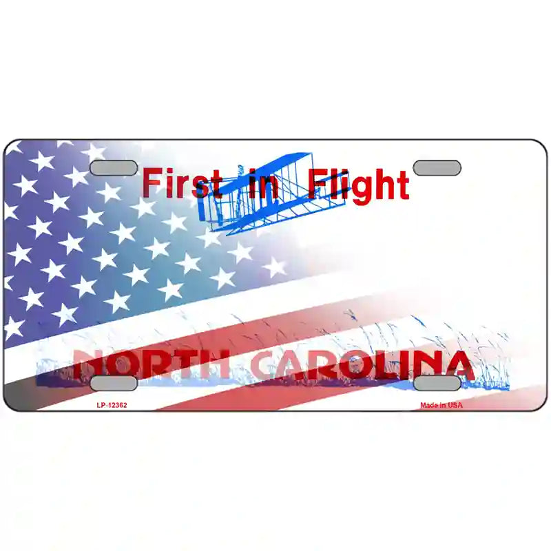 North Carolina with American Flag Novelty Metal License Plate 24" x 12" (LLP)