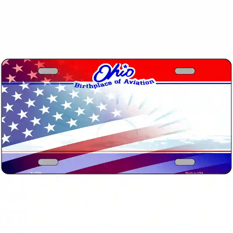 Ohio with American Flag Novelty Metal License Plate 24" x 12" (LLP)