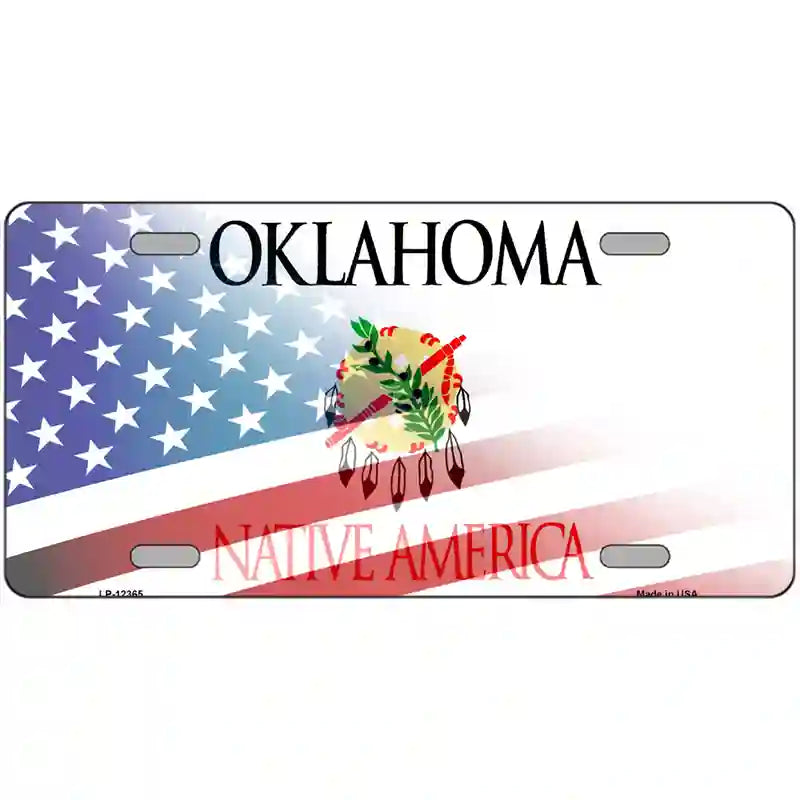 Oklahoma with American Flag Novelty Metal License Plate 24" x 12" (LLP)