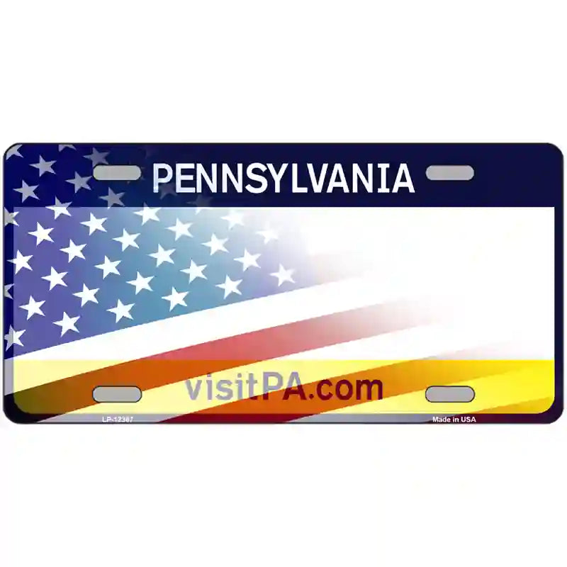 Pennsylvania with American Flag Novelty Metal License Plate 24" x 12" (LLP)